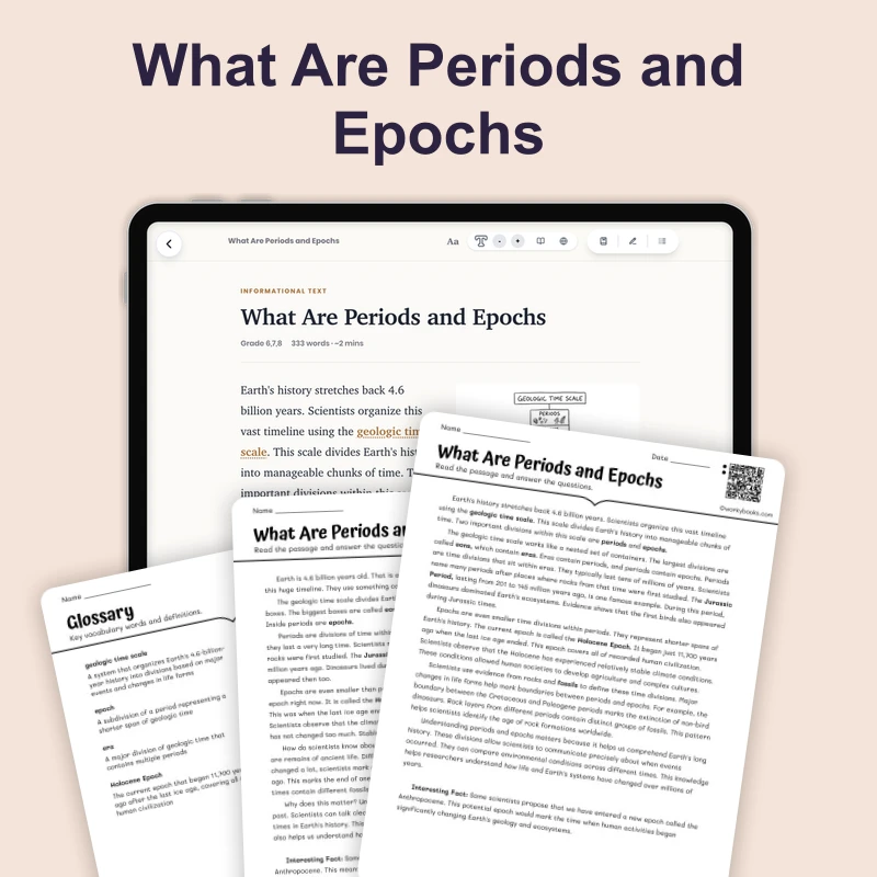 What Are Periods and Epochs — science — reading comprehension for Grade 5, Grade 6, Grade 7, Grade 8, page 1 of 4