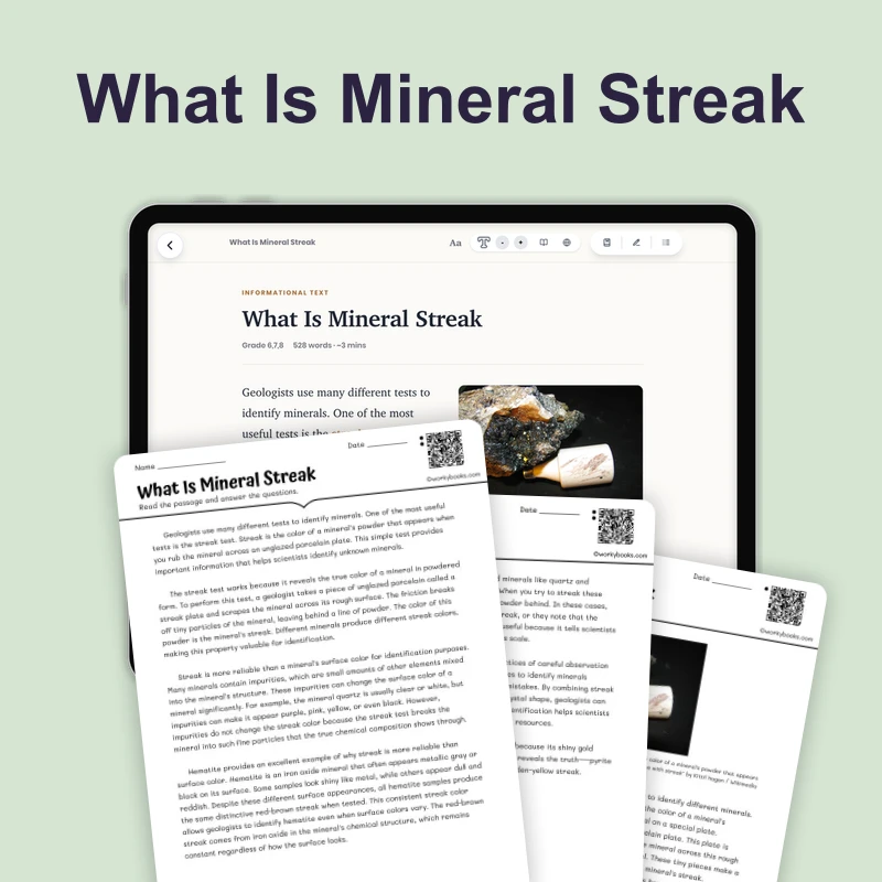 What Is Mineral Streak — science — reading comprehension for Grade 6, Grade 7, Grade 8, page 1 of 4