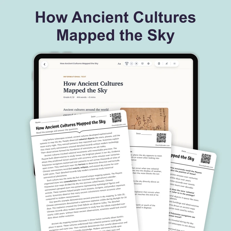 How Ancient Cultures Mapped the Sky — science — reading comprehension for Grade 5, Grade 6, Grade 7, Grade 8, page 1 of 1