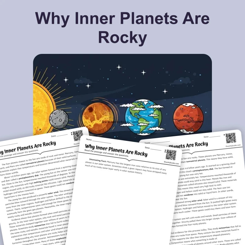 Why Inner Planets Are Rocky — science — reading comprehension for Grade 5, Grade 6, Grade 7, Grade 8, page 1 of 4