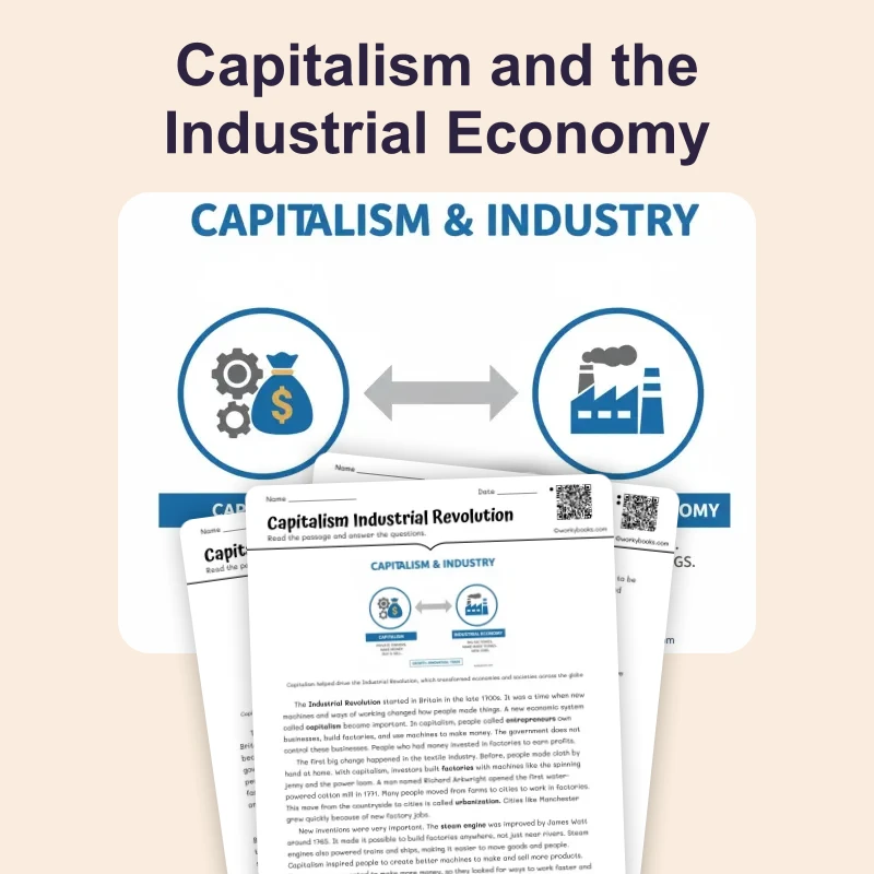 Capitalism Industrial Revolution — reading — reading comprehension for Grade 5, Grade 6, Grade 7, Grade 8, page 1 of 4