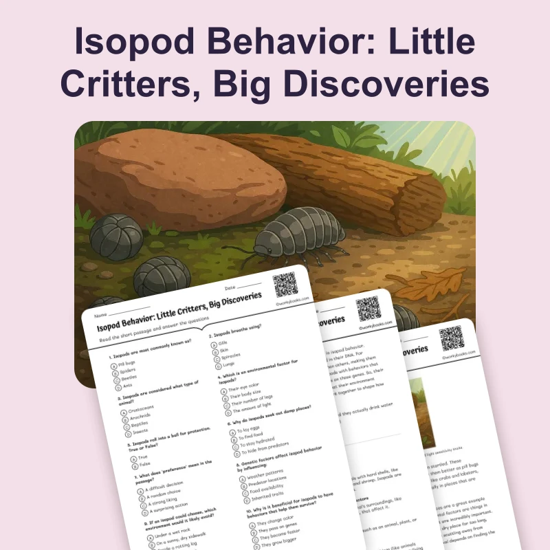 Isopod Behavior — science — reading comprehension for Grade 6, page 1 of 4