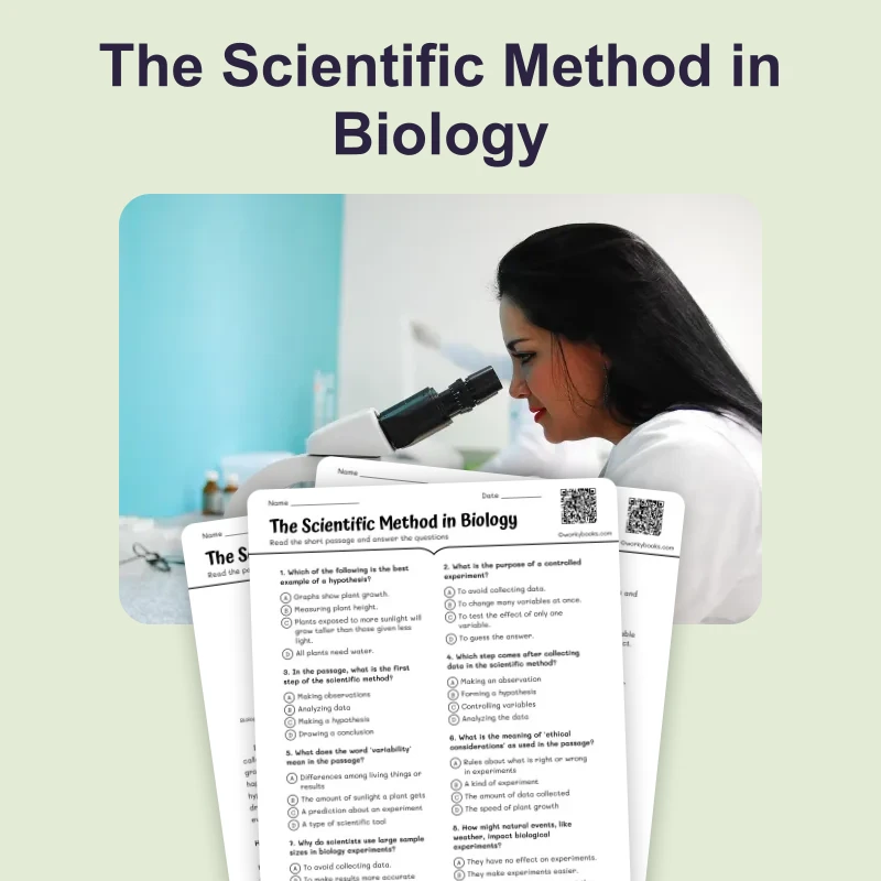 Scientific Method in Biology — science — reading comprehension for Grade 5, Grade 6, Grade 7, Grade 8, page 1 of 4