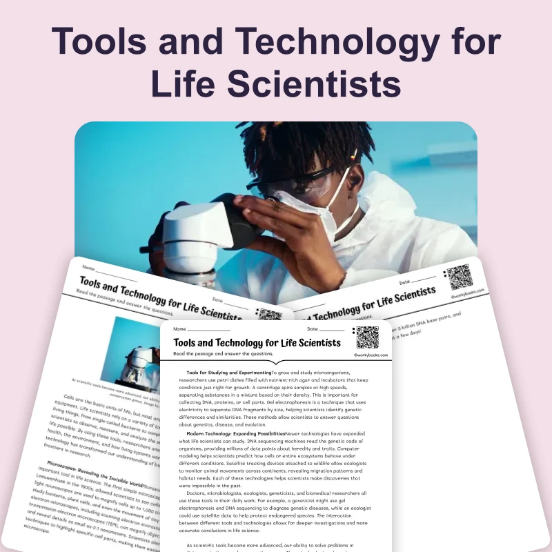 Tools and Technology for Life Scientists — science — reading comprehension for Grade 5, Grade 6, Grade 7, Grade 8, page 1 of 4