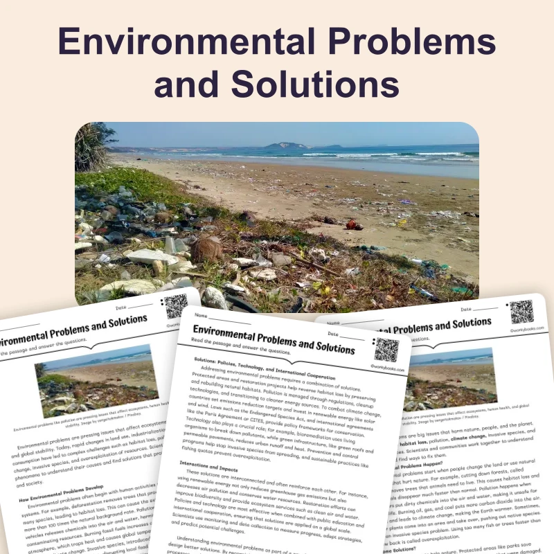 Environmental Problems and Solutions — science — reading comprehension for Grade 5, Grade 6, Grade 7, Grade 8, page 1 of 4
