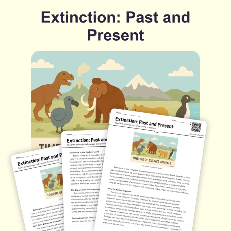 Extinction: Past and Present — science — reading comprehension for Grade 5, Grade 6, Grade 7, Grade 8, page 1 of 4