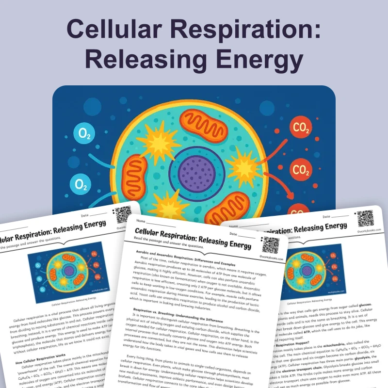 Cellular Respiration: Releasing Energy — science — reading comprehension for Grade 5, Grade 6, Grade 7, Grade 8, page 1 of 4