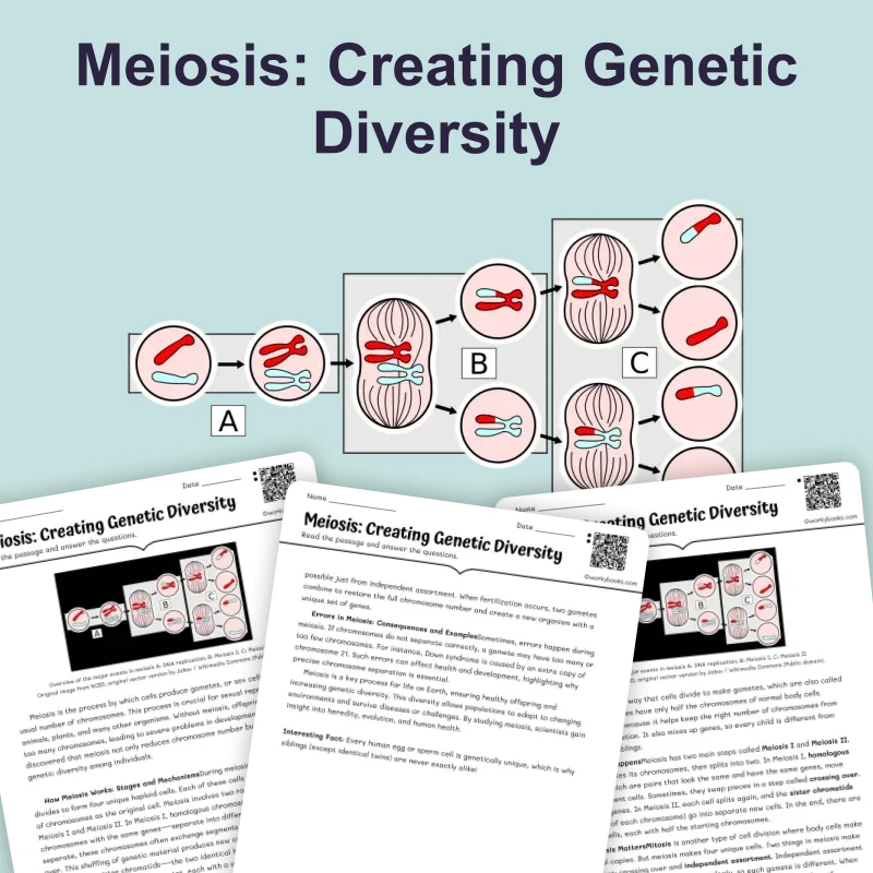 What Is Meiosis — science — reading comprehension for Grade 5, Grade 6, Grade 7, Grade 8, page 1 of 4