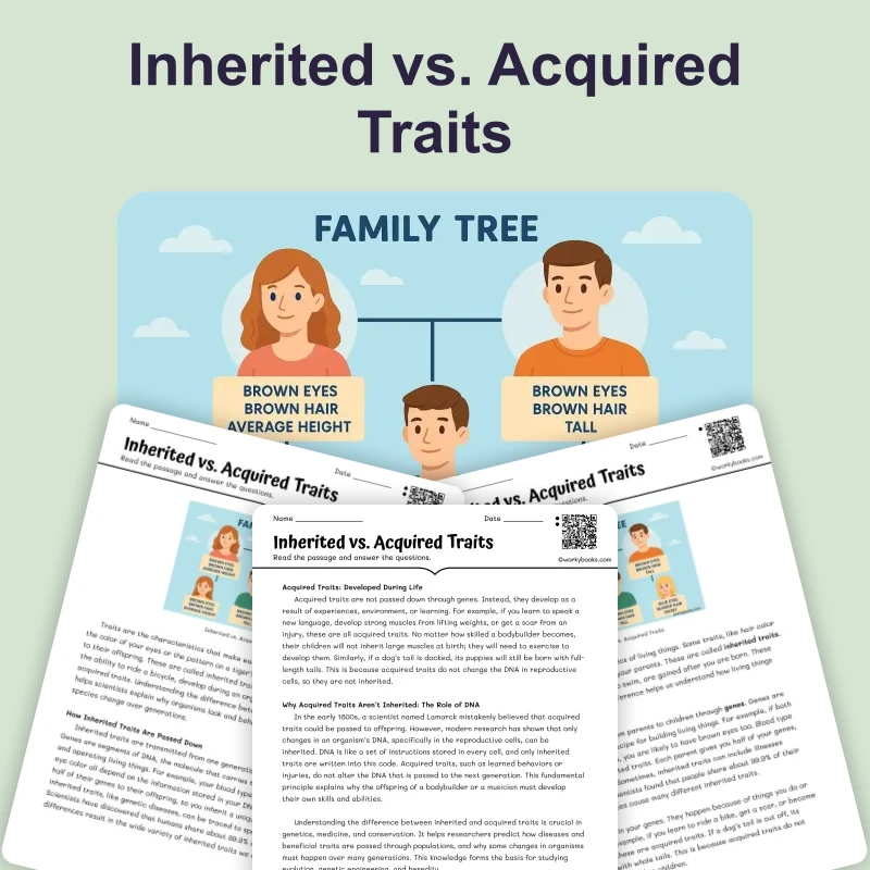 What Are Inherited Traits — science — reading comprehension for Grade 5, Grade 6, Grade 7, Grade 8, page 1 of 4