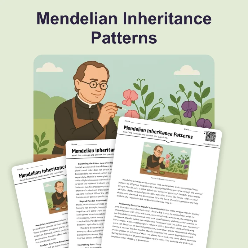 What Are Mendel's Laws — science — reading comprehension for Grade 5, Grade 6, Grade 7, Grade 8, page 1 of 4