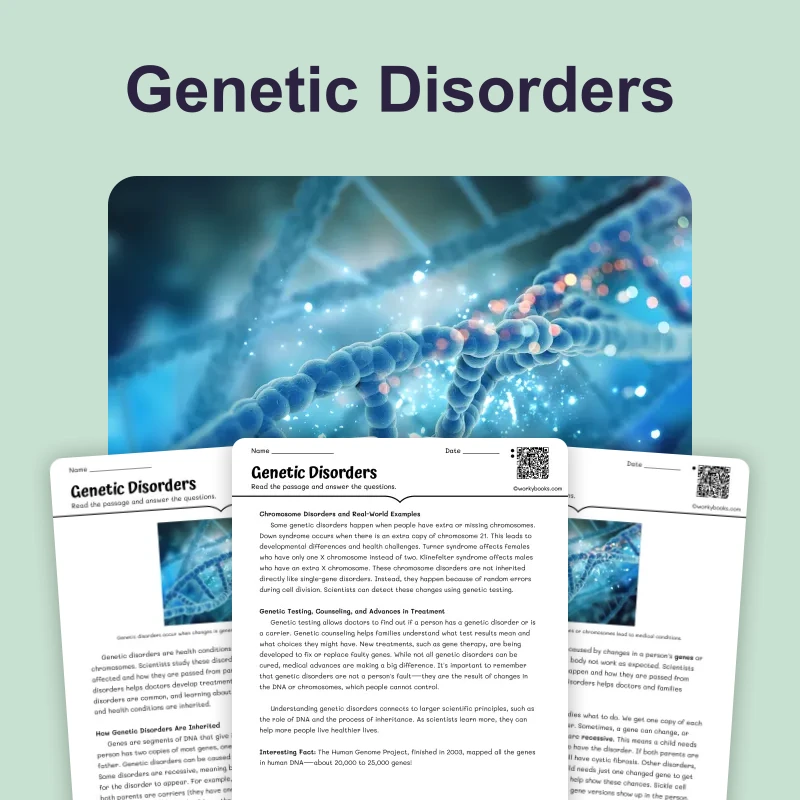 What Are Genetic Disorders — science — reading comprehension for Grade 5, Grade 6, Grade 7, Grade 8, page 1 of 4
