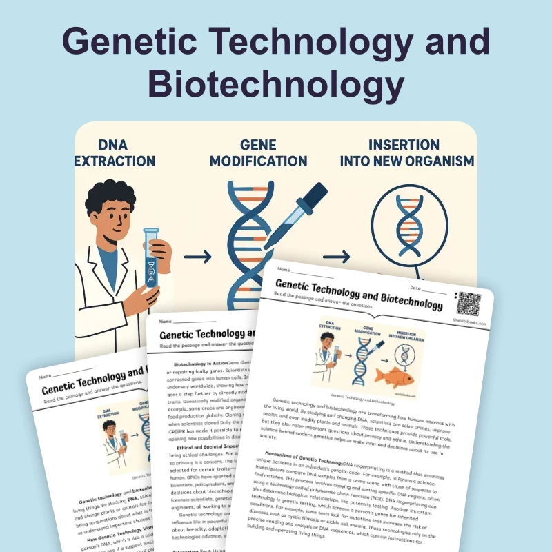Genetic Technology and Biotechnology — science — reading comprehension for Grade 5, Grade 6, Grade 7, Grade 8, page 1 of 4