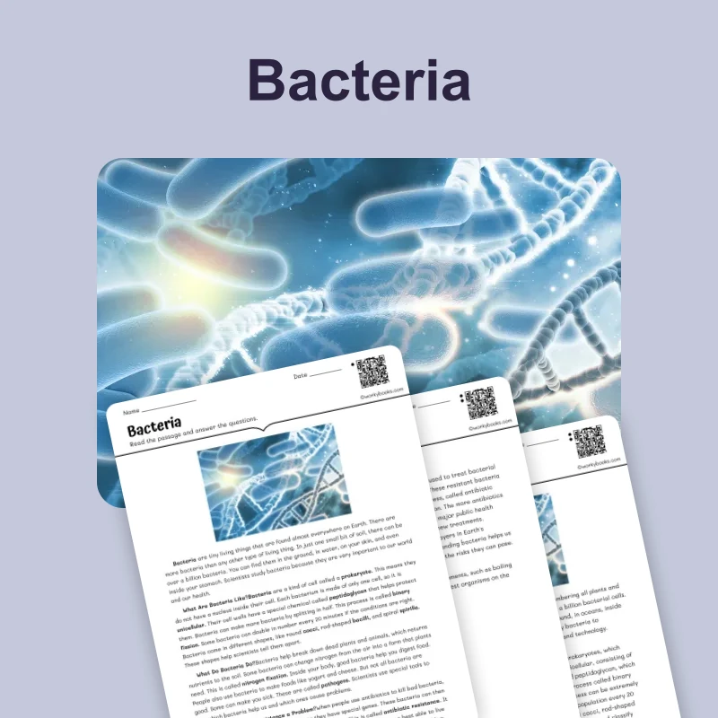 Bacteria — science — reading comprehension for Grade 5, Grade 6, Grade 7, Grade 8, page 1 of 4