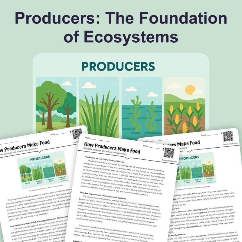 How Producers Make Food — science — reading comprehension for Grade 5, Grade 6, Grade 7, Grade 8, page 1 of 4