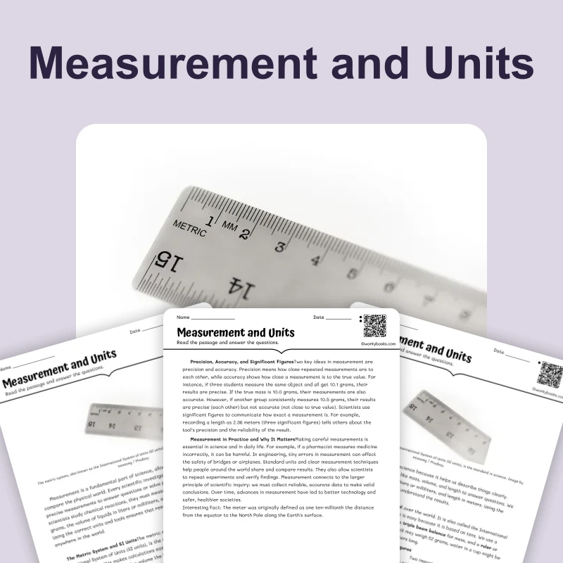Measurement and Units — science — reading comprehension for Grade 5, Grade 6, Grade 7, Grade 8, page 1 of 4