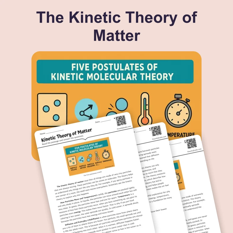 Kinetic Theory of Matter — science — reading comprehension for Grade 5, Grade 6, Grade 7, Grade 8, page 1 of 4