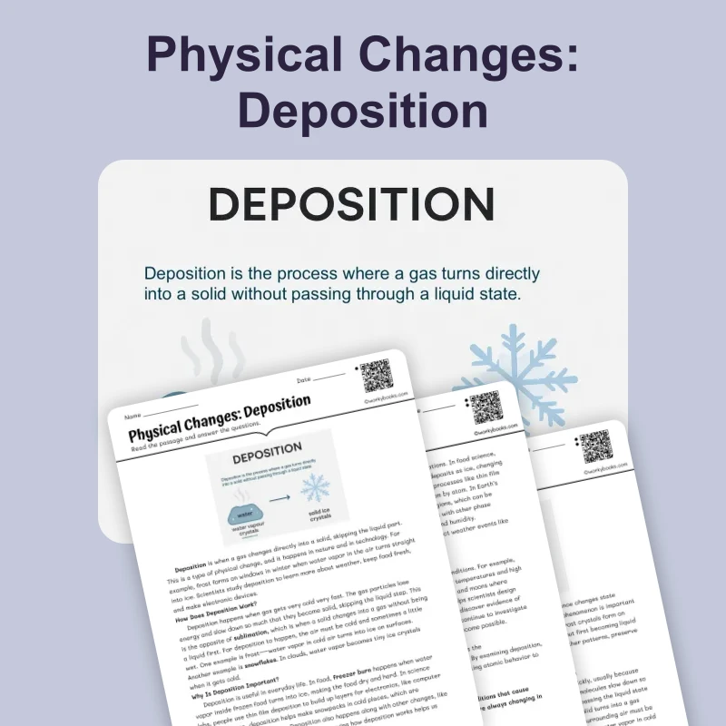 Physical Changes: Deposition — science — reading comprehension for Grade 5, Grade 6, Grade 7, Grade 8, page 1 of 4
