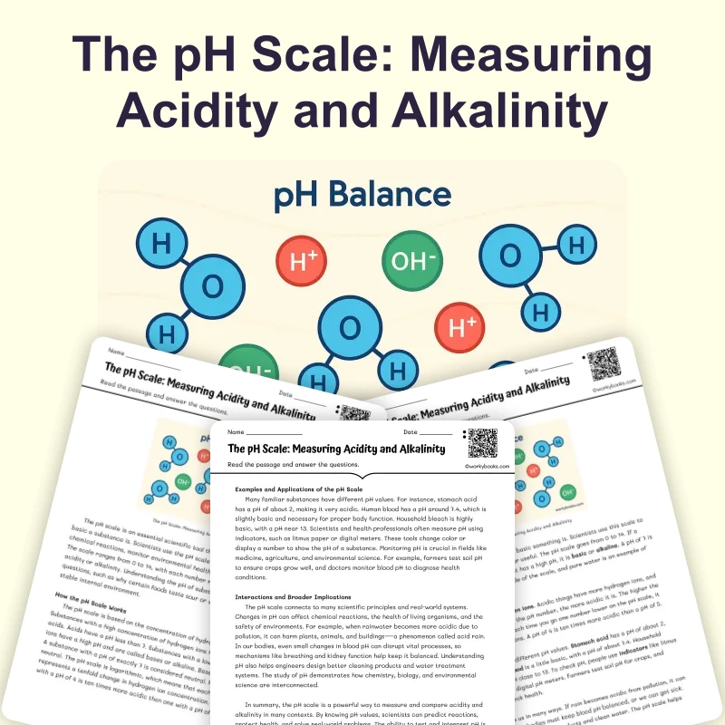 pH Scale — science — reading comprehension for Grade 5, Grade 6, Grade 7, Grade 8, page 1 of 4