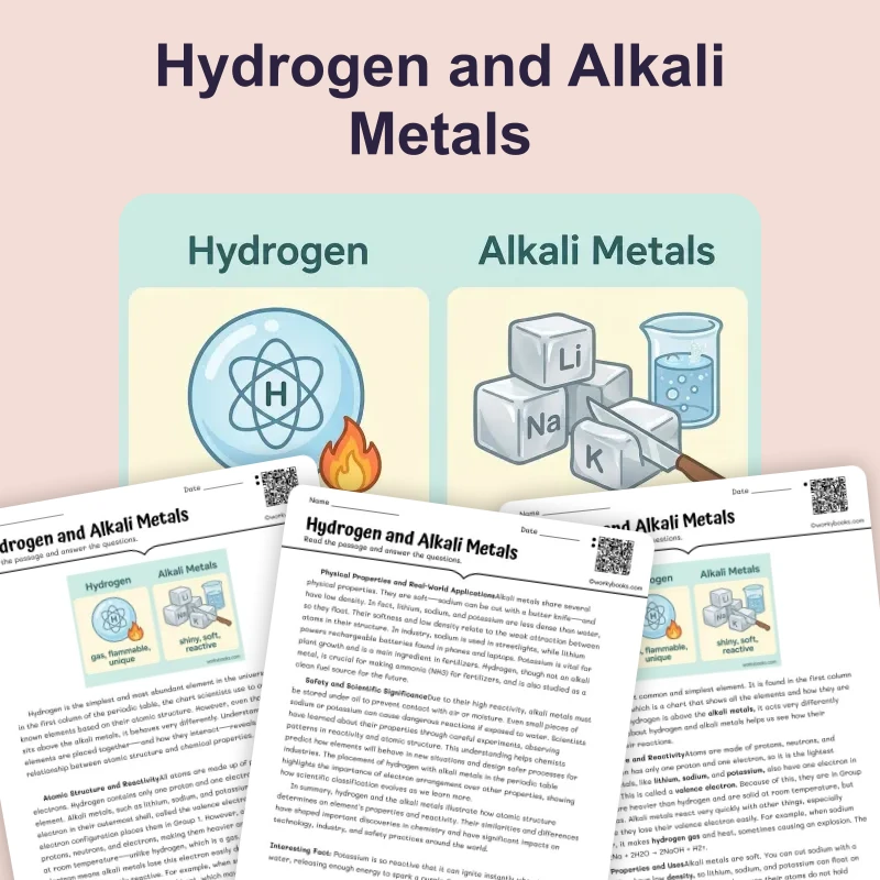 Hydrogen and Alkali Metals — science — reading comprehension for Grade 5, Grade 6, Grade 7, Grade 8, page 1 of 4