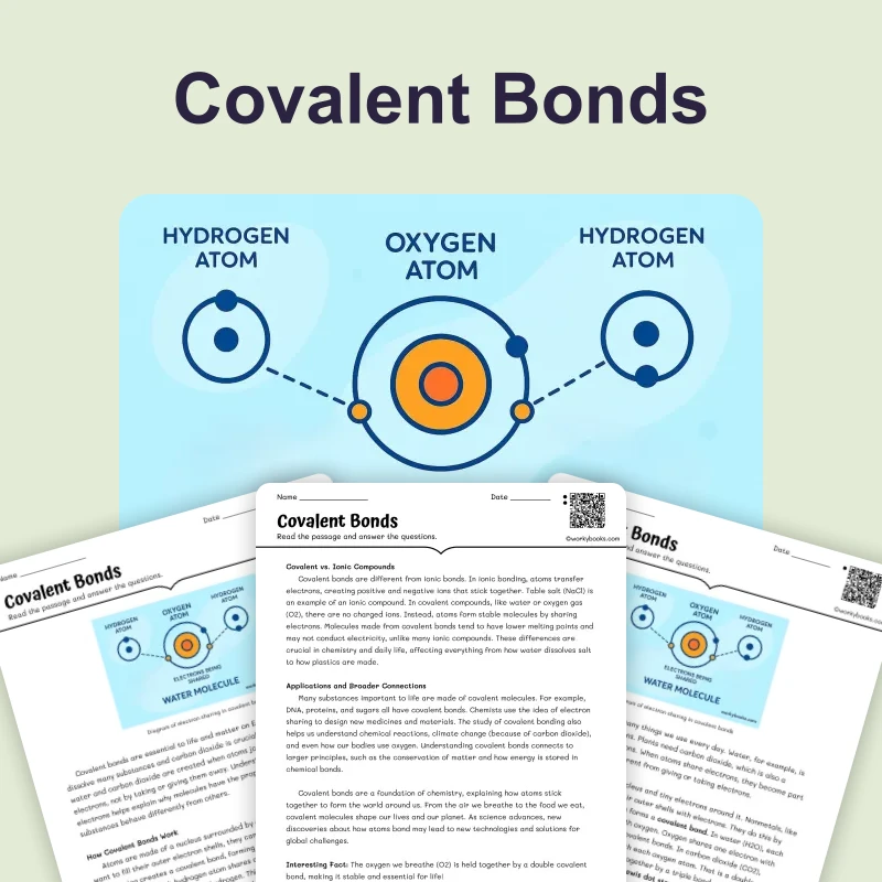 Covalent Bonds — science — reading comprehension for Grade 5, Grade 6, Grade 7, Grade 8, page 1 of 4