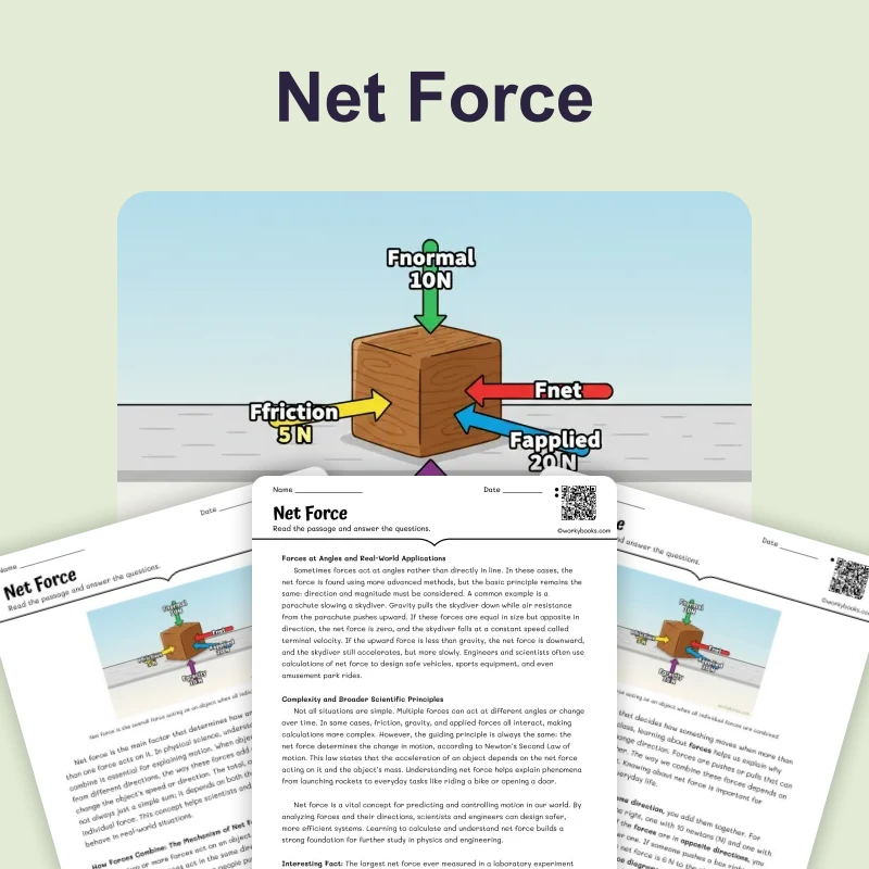 What Is Net Force — science — reading comprehension for Grade 5, Grade 6, Grade 7, Grade 8, page 1 of 4