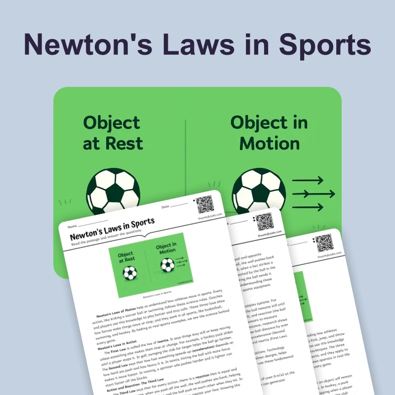Newton's Laws in Sports — science — reading comprehension for Grade 5, Grade 6, Grade 7, Grade 8, page 1 of 4