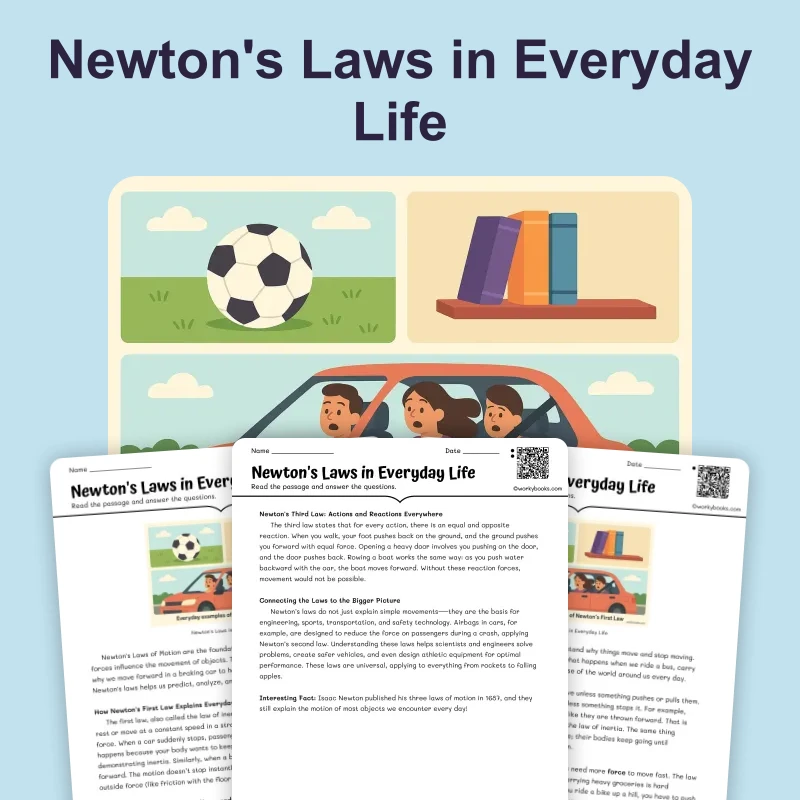 Newton's Laws in Everyday Life — science — reading comprehension for Grade 5, Grade 6, Grade 7, Grade 8, page 1 of 4