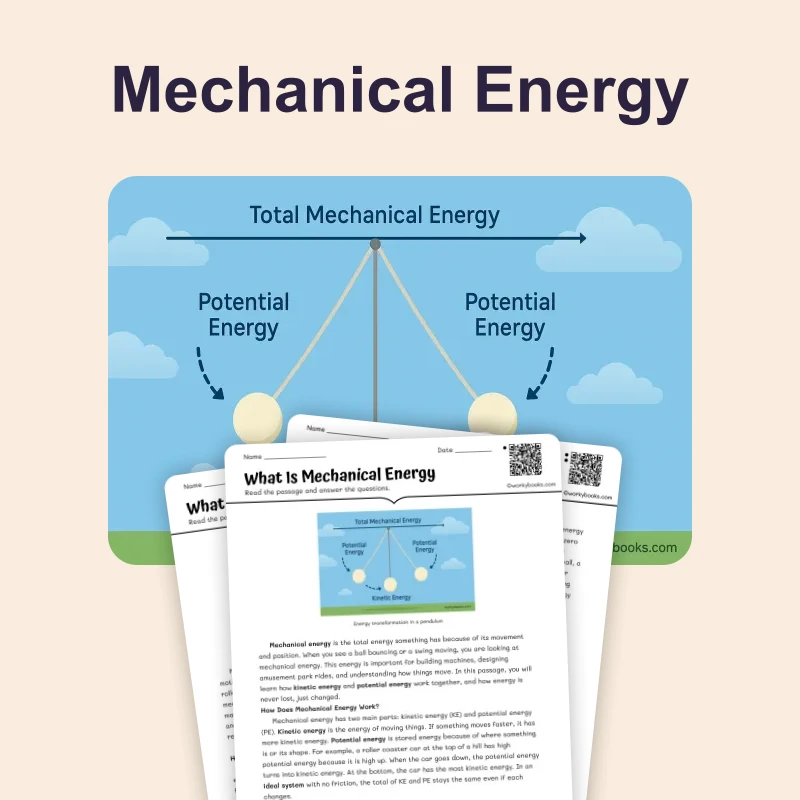 Mechanical Energy — science — reading comprehension for Grade 5, Grade 6, Grade 7, Grade 8, page 1 of 4