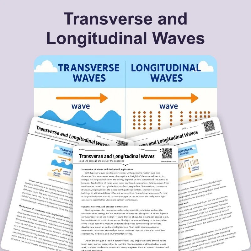 Transverse and Longitudinal Waves — science — reading comprehension for Grade 5, Grade 6, Grade 7, Grade 8, page 1 of 4