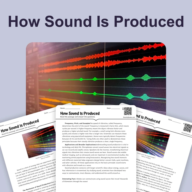 How Sound Is Produced — science — reading comprehension for Grade 5, Grade 6, Grade 7, Grade 8, page 1 of 4