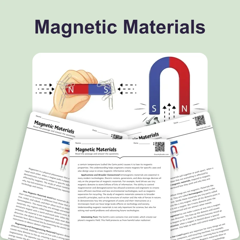 Magnetic Materials — science — reading comprehension for Grade 5, Grade 6, Grade 7, Grade 8, page 1 of 4