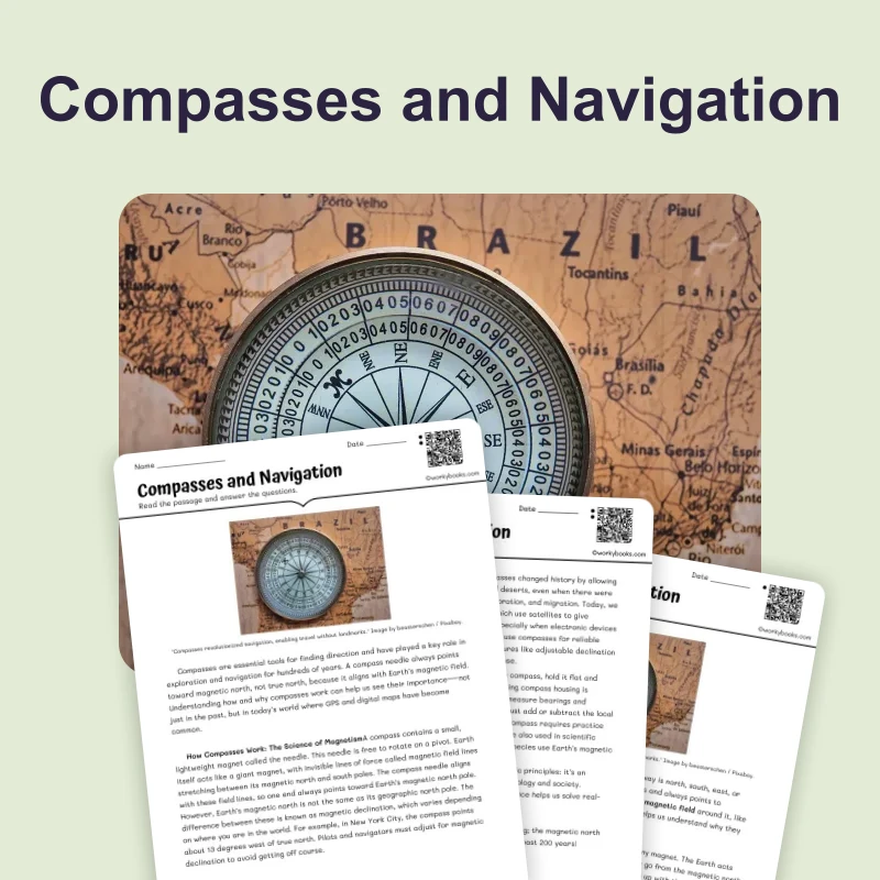 Compasses and Navigation — science — reading comprehension for Grade 5, Grade 6, Grade 7, Grade 8, page 1 of 4