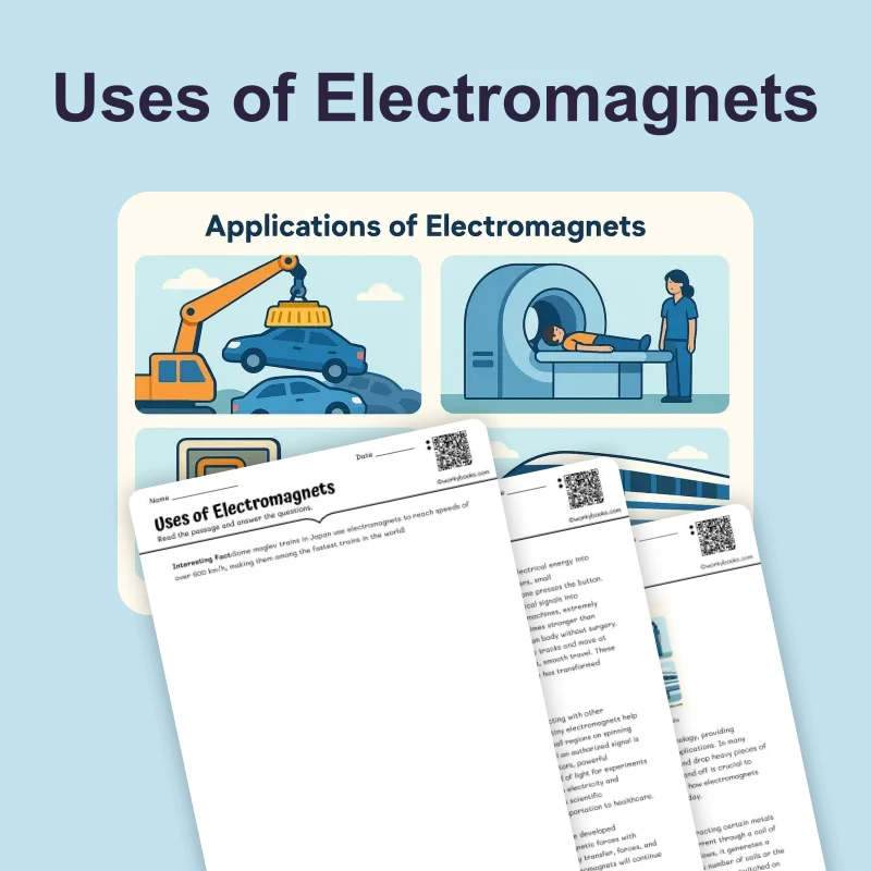 Uses of Electromagnets — science — reading comprehension for Grade 5, Grade 6, Grade 7, Grade 8, page 1 of 4