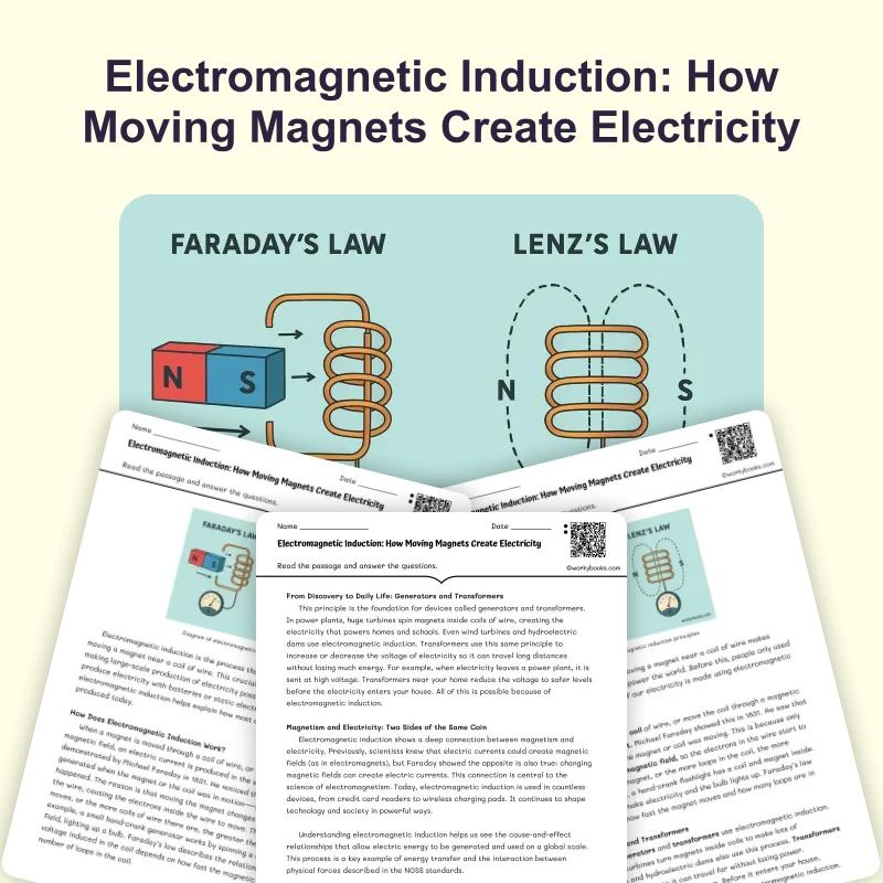 Electromagnetic Induction — science — reading comprehension for Grade 5, Grade 6, Grade 7, Grade 8, page 1 of 4
