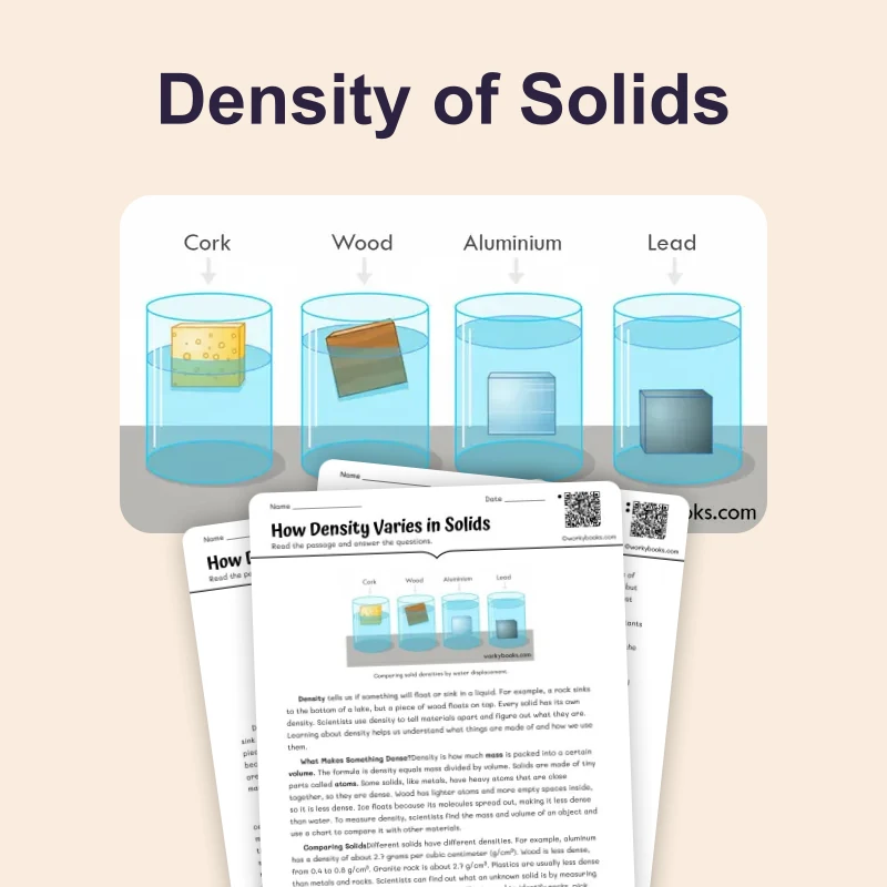 How Density Varies in Solids — science — reading comprehension for Grade 5, Grade 6, Grade 7, Grade 8, page 1 of 4