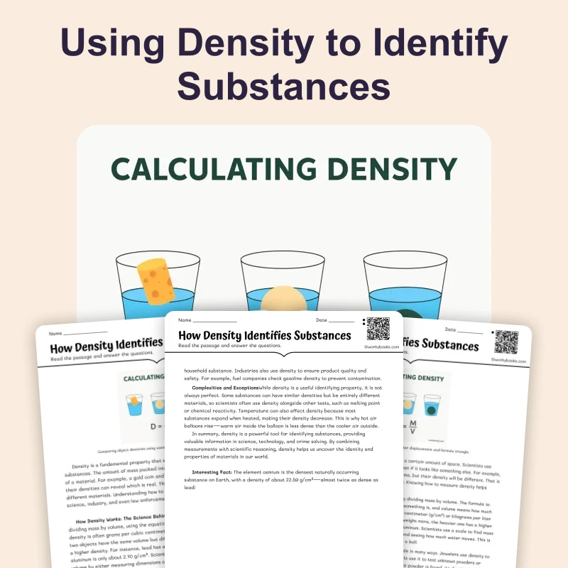 How Density Identifies Substances — science — reading comprehension for Grade 5, Grade 6, Grade 7, Grade 8, page 1 of 4