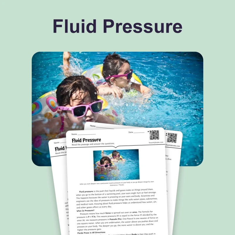 Fluid Pressure — science — reading comprehension for Grade 5, Grade 6, Grade 7, Grade 8, page 1 of 4