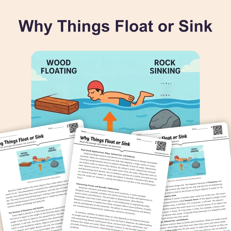 Why Things Float or Sink — science — reading comprehension for Grade 5, Grade 6, Grade 7, Grade 8, page 1 of 4