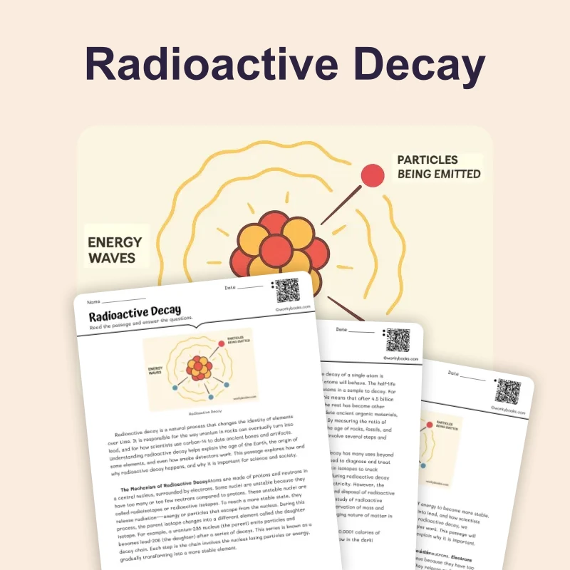 Radioactive Decay — science — reading comprehension for Grade 5, Grade 6, Grade 7, Grade 8, page 1 of 4