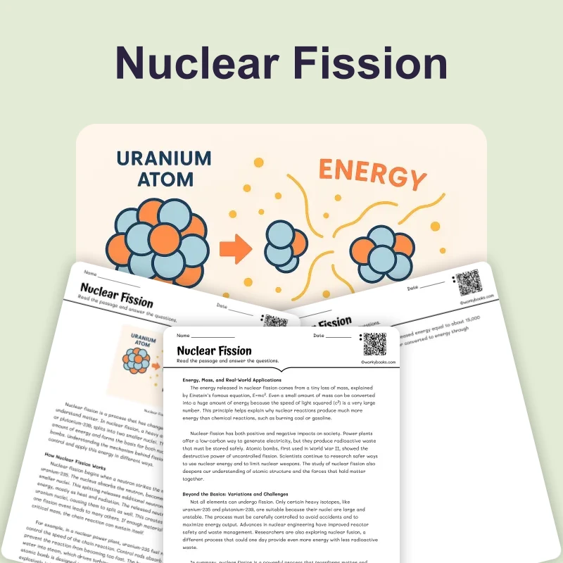 Nuclear Fission — science — reading comprehension for Grade 5, Grade 6, Grade 7, Grade 8, page 1 of 4