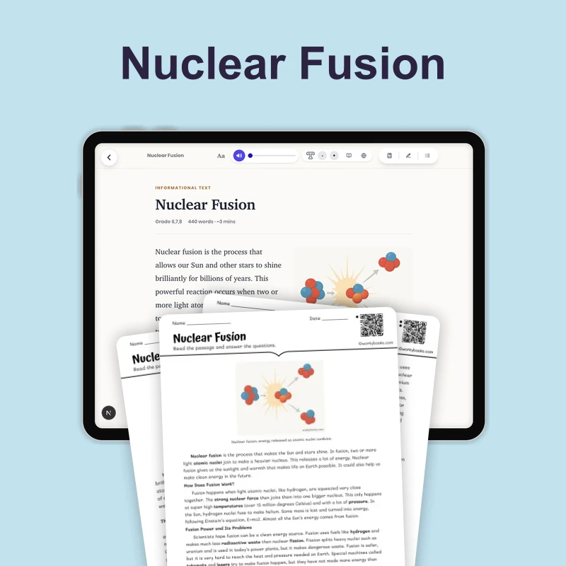 Nuclear Fusion — science — reading comprehension for Grade 5, Grade 6, Grade 7, Grade 8, page 1 of 4