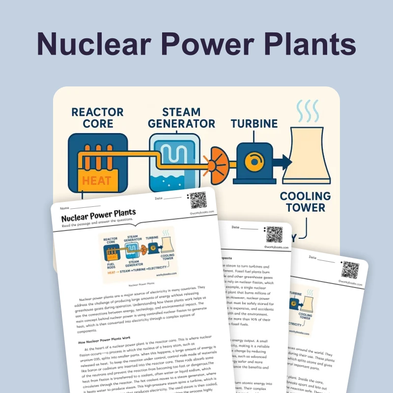 Nuclear Power Plants — science — reading comprehension for Grade 5, Grade 6, Grade 7, Grade 8, page 1 of 4