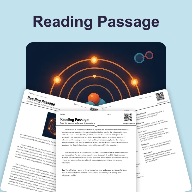 What are Valence Electrons — ela — reading comprehension for Grade 3, Grade 4, Grade 5, Grade 6, Grade 7, Grade 8, page 1 of 4