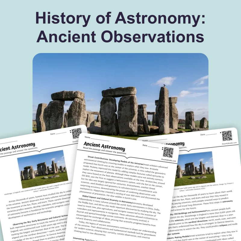 Ancient Astronomy — science — reading comprehension for Grade 5, Grade 6, Grade 7, Grade 8, page 1 of 4