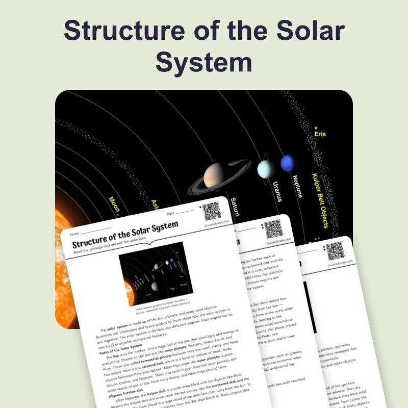 Structure of the Solar System — science — reading comprehension for Grade 5, Grade 6, Grade 7, Grade 8, page 1 of 4