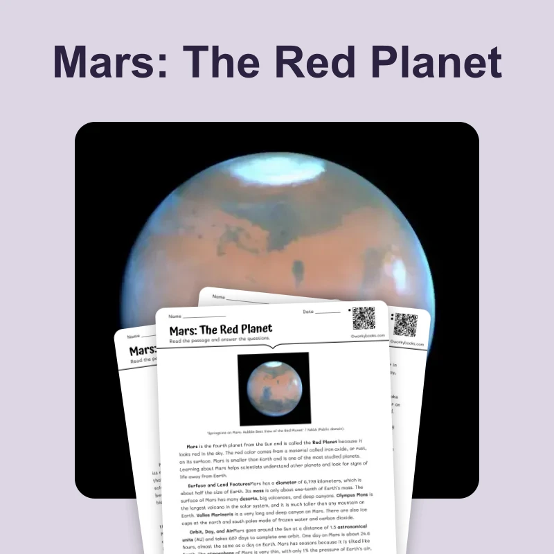 Mars: The Red Planet — science — reading comprehension for Grade 5, Grade 6, Grade 7, Grade 8, page 1 of 4