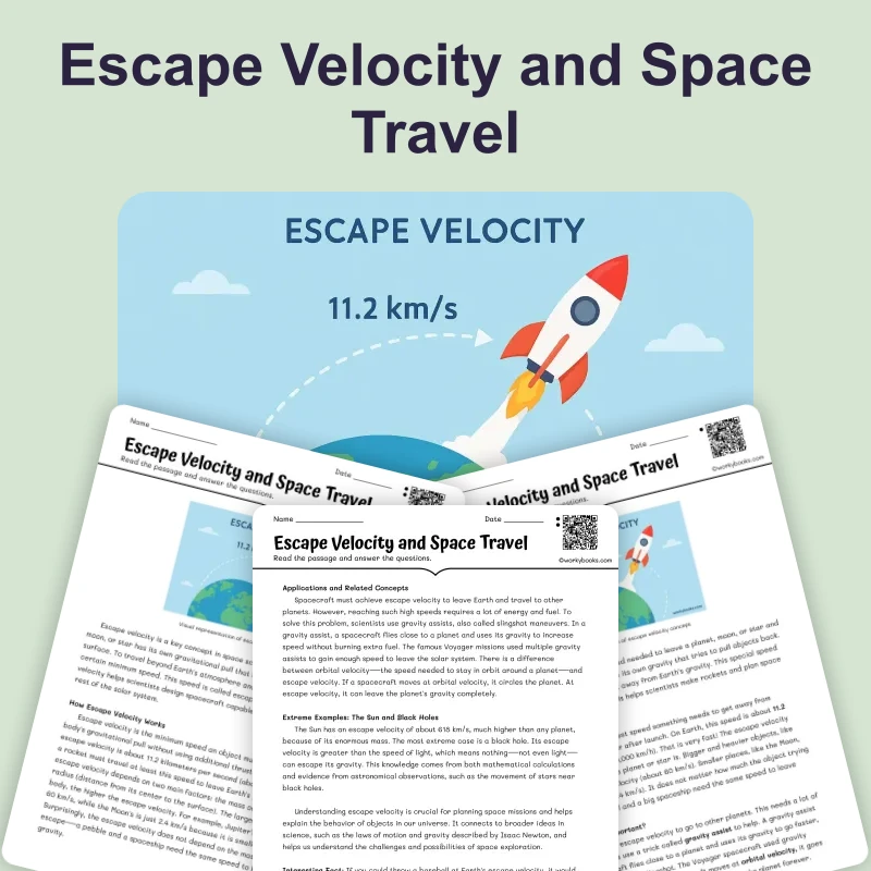 Escape Velocity and Space Travel — science — reading comprehension for Grade 5, Grade 6, Grade 7, Grade 8, page 1 of 4