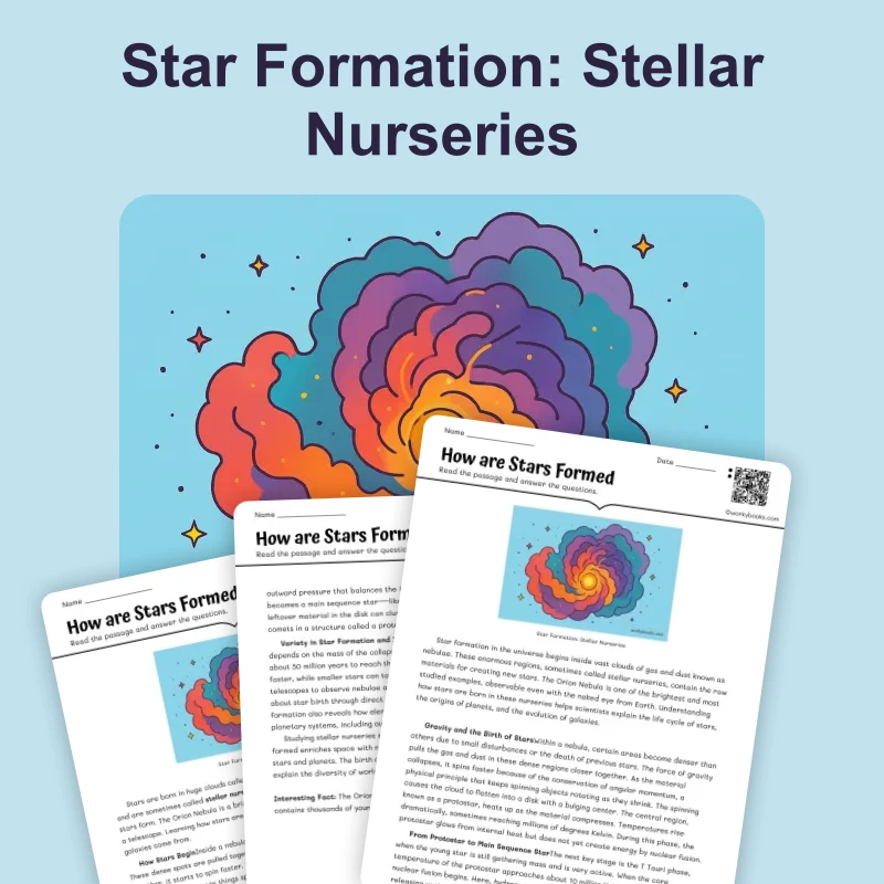 How are Stars Formed — science — reading comprehension for Grade 5, Grade 6, Grade 7, Grade 8, page 1 of 4