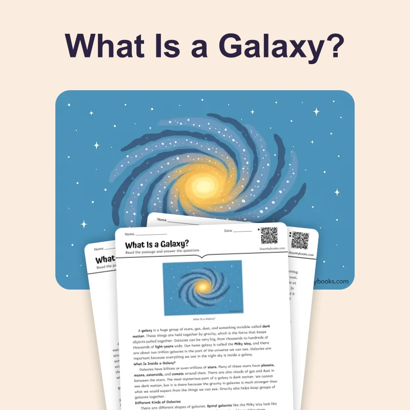 What Is a Galaxy? — science — reading comprehension for Grade 5, Grade 6, Grade 7, Grade 8, page 1 of 4