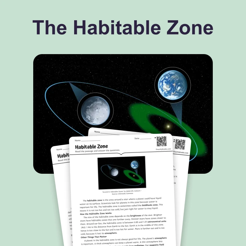 Habitable Zone — science — reading comprehension for Grade 5, Grade 6, Grade 7, Grade 8, page 1 of 4